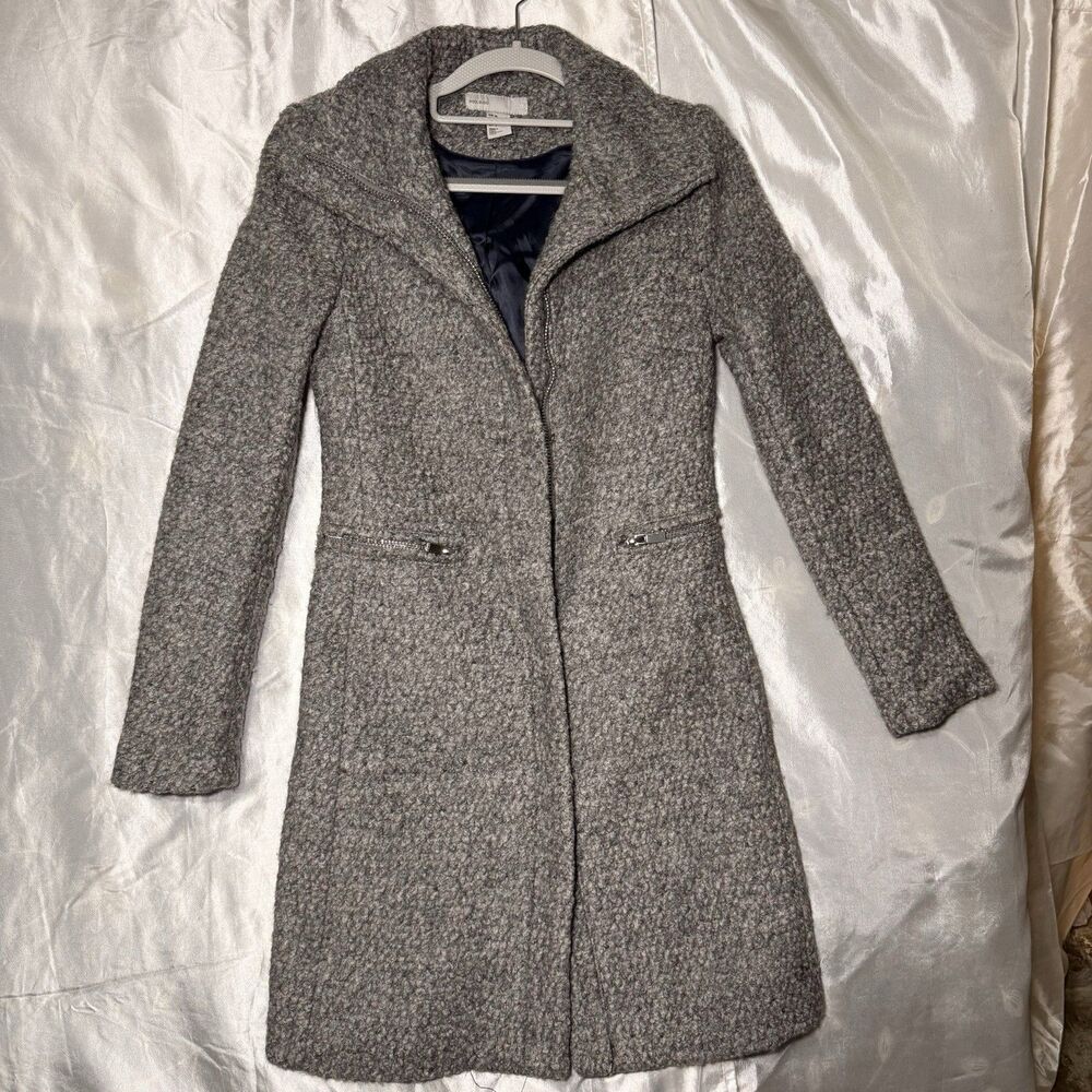 H&M Womens Grey Wool Blend Zipper Front Long Sleeves Jacket Coat, Size 2